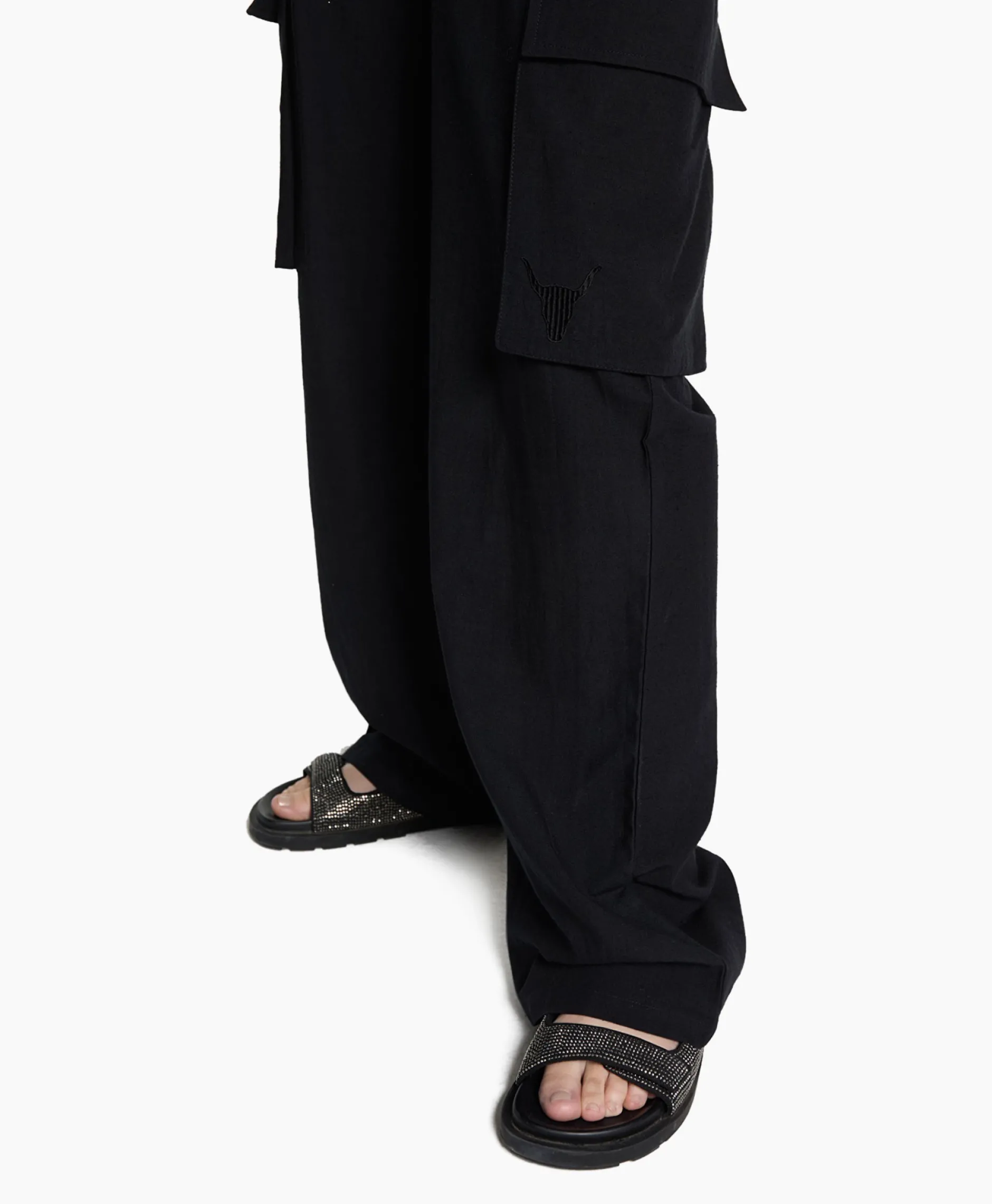 Dames Alix The Label Broeken*Cargobroek Woven Linen Cargo Zwart