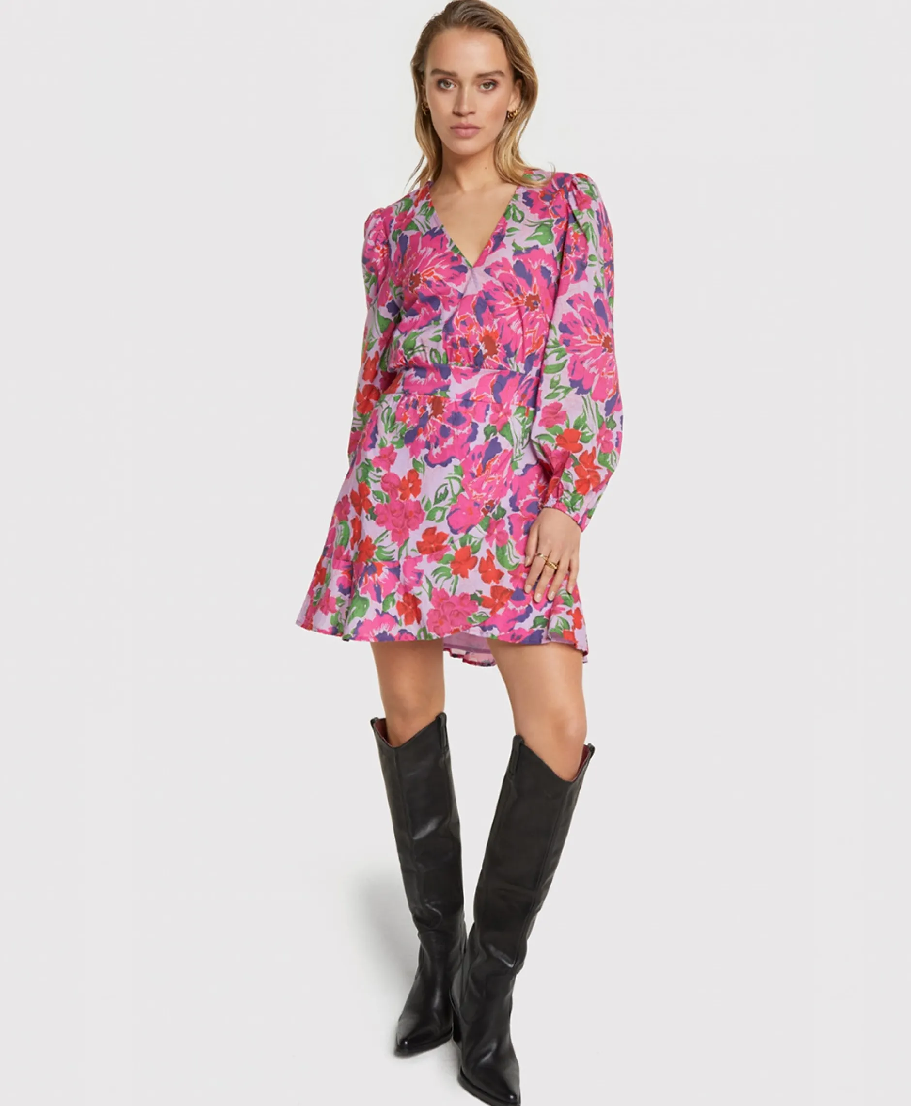 Dames Alix The Label Bruiloftskleding*Jurk Ladies Woven Painted Flower Broderie Dress Print + 2 Kleurig