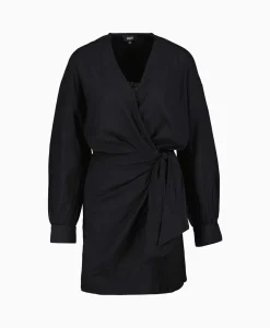 Dames Alix The Label Bruiloftskleding*Jurk Ladies Woven Linen Look Wrap Dress Zwart