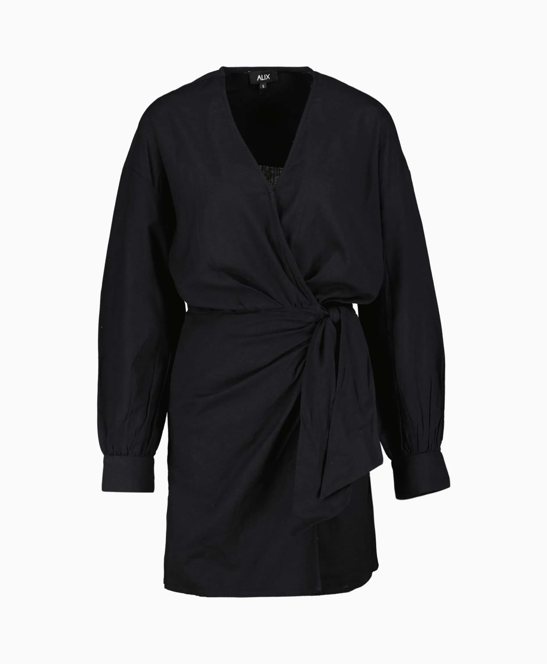 Dames Alix The Label Bruiloftskleding*Jurk Ladies Woven Linen Look Wrap Dress Zwart