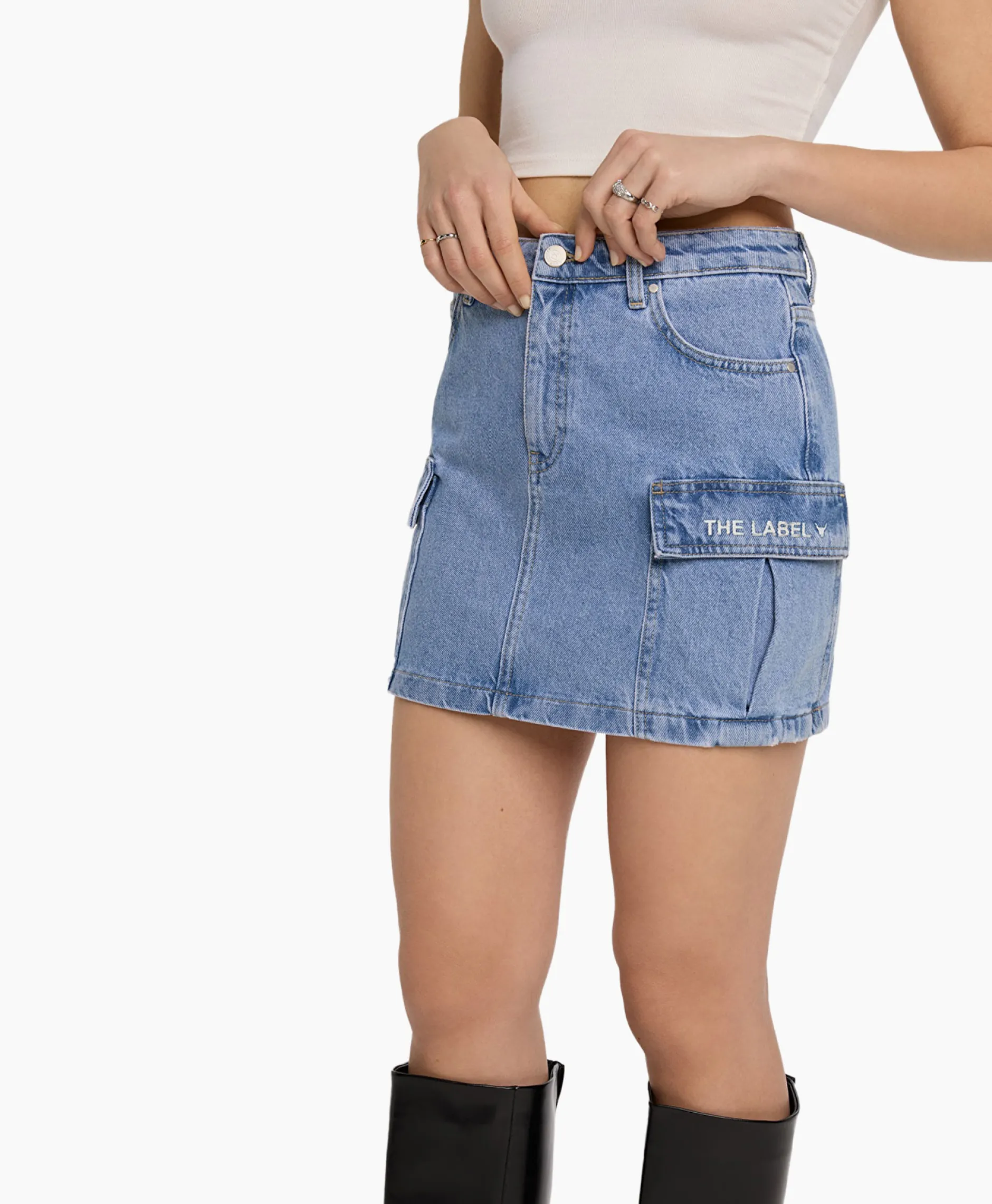 Dames Alix The Label Rokken*Minirok Woven Denim Cargo Blauw