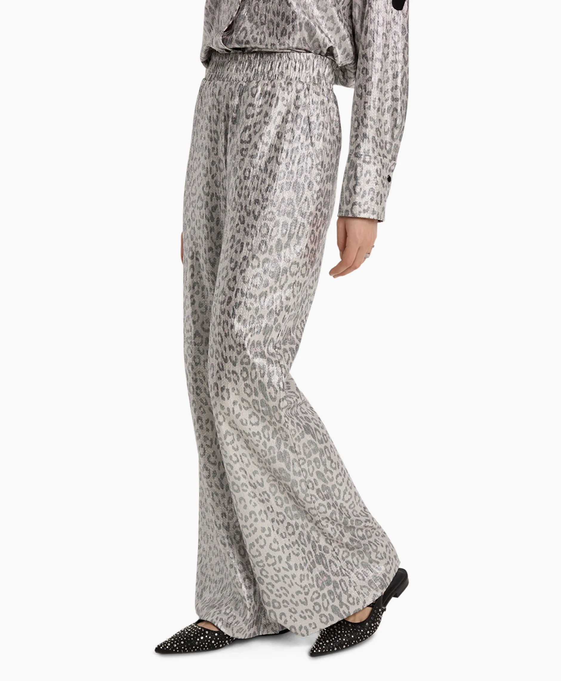 Dames Alix The Label Broeken*Pantalon Knitted Leopard Zilver