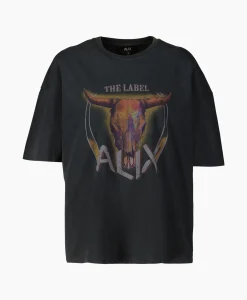 Dames Alix The Label T-Shirts & Tops*T-Shirt Korte Mouw Knitted Bull Zwart