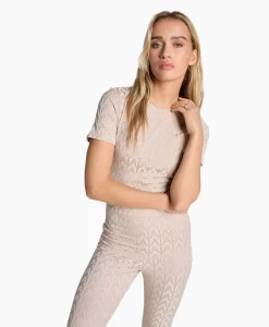 Dames Alix The Label T-Shirts & Tops*T-Shirt Korte Mouw Knitted A Jacquard Zand