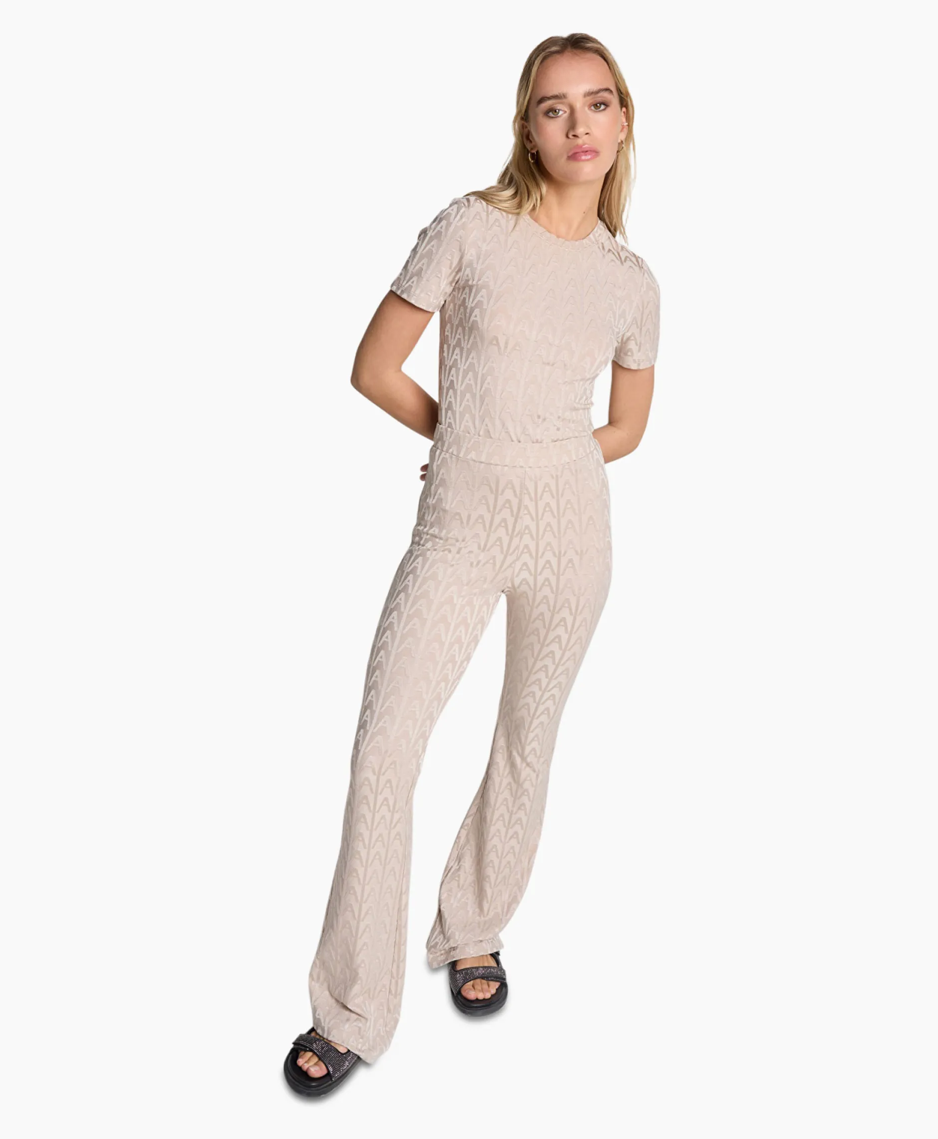 Dames Alix The Label T-Shirts & Tops*T-Shirt Korte Mouw Knitted A Jacquard Zand