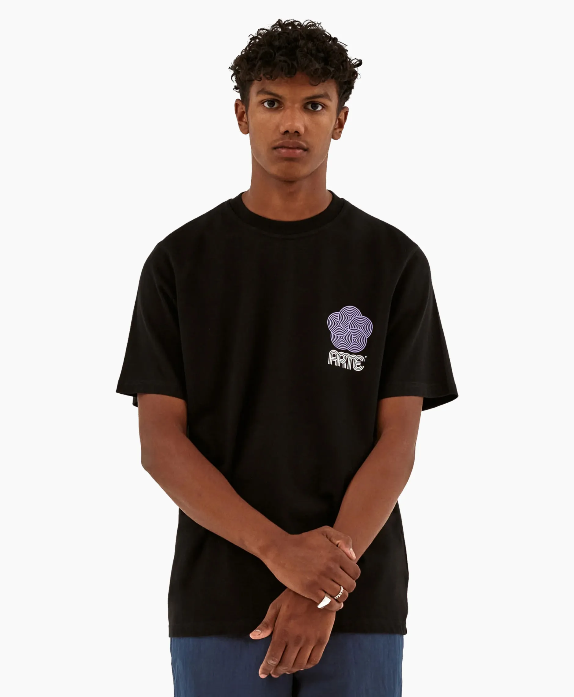 Heren Arte Antwerp T-Shirts*T-Shirt Korte Mouw Circle Flower Back Front Print Zwart