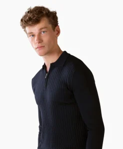 Heren Aurelien Truien*Pullover Rib Zip Polos Ls Donker Blauw