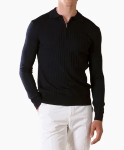 Heren Aurelien Truien*Pullover Rib Zip Polos Ls Donker Blauw