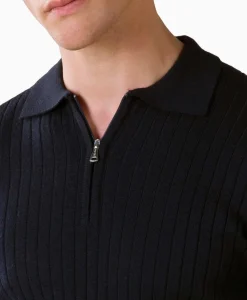 Heren Aurelien Truien*Pullover Rib Zip Polos Ls Donker Blauw