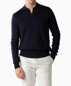 Heren Aurelien Truien*Pullover Buttonless Polo L Donker Blauw