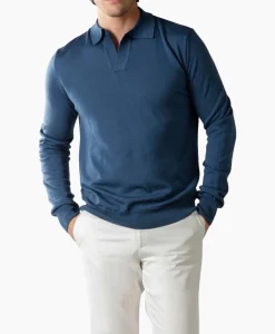 Heren Aurelien Truien*Pullover Buttonless Polo L Blauw