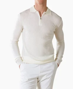 Heren Aurelien Truien*Pullover Rib Zip Polos Ls Ivoor / Naturel