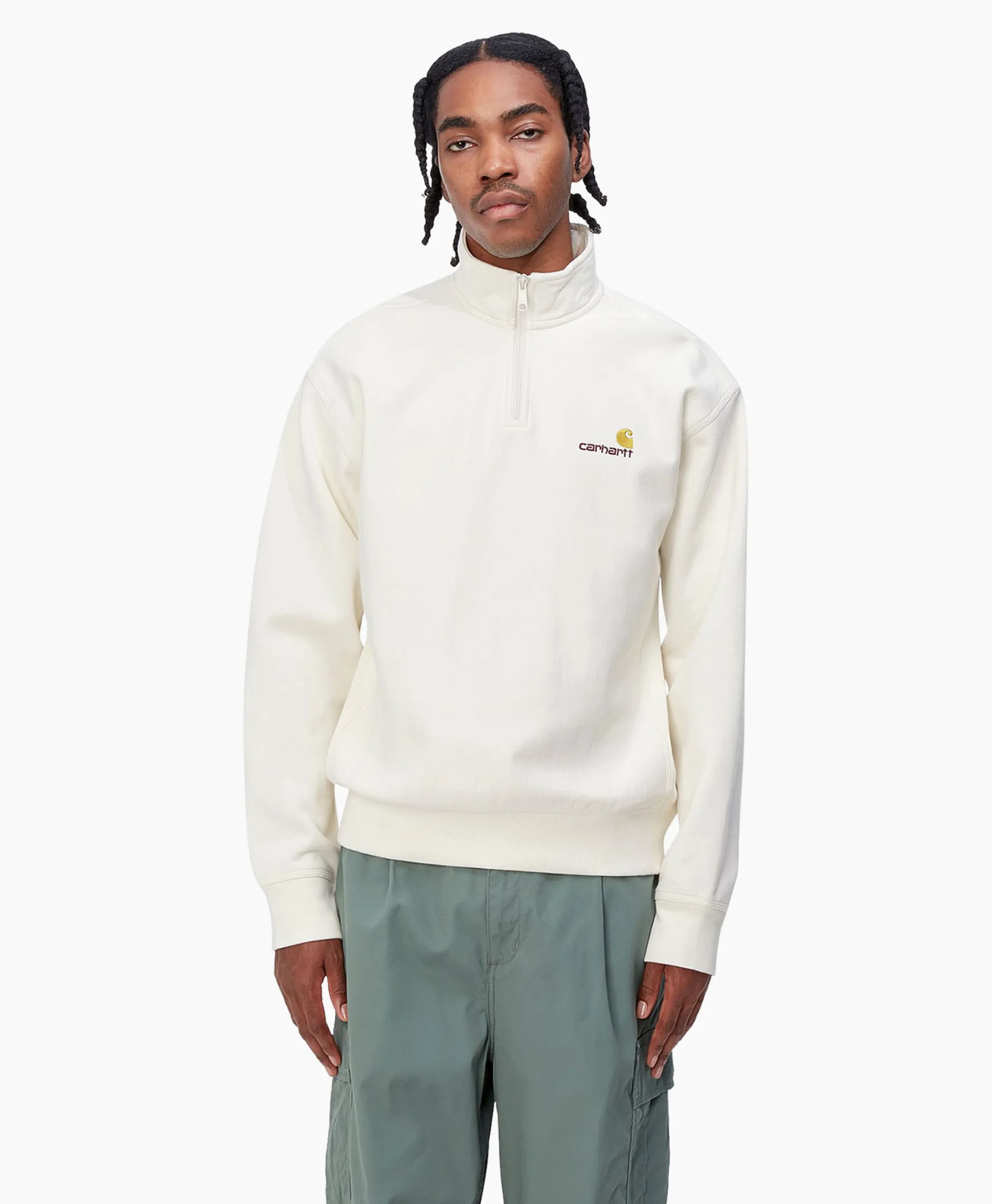 Heren Carhartt Wip Truien*Sweater Half Zip American Script Ecru