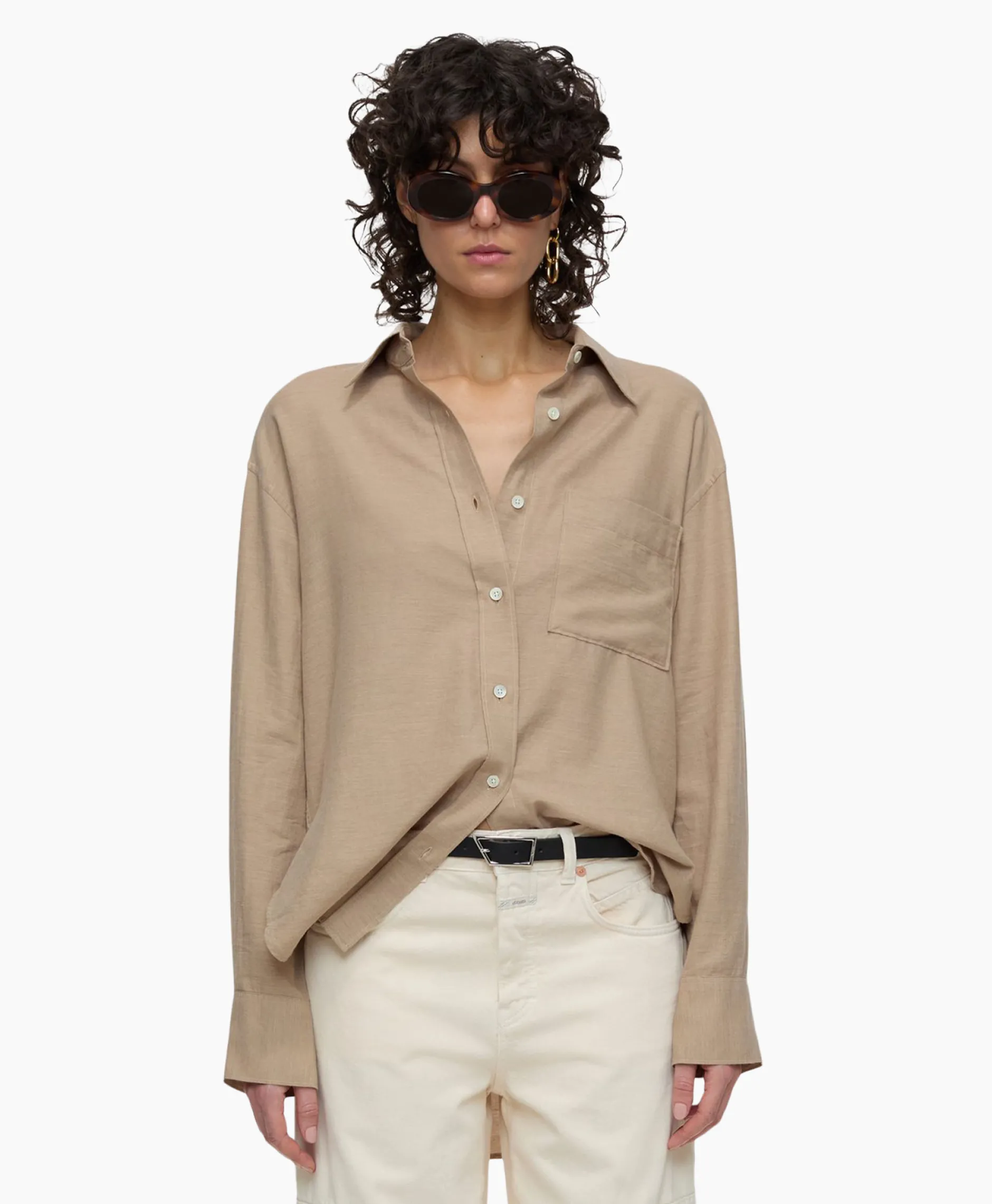 Dames Closed Blouses*Blouse Shirt With Pocket Grijs