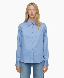 Dames Closed Blouses*Blouse Straight Fitted Blauw