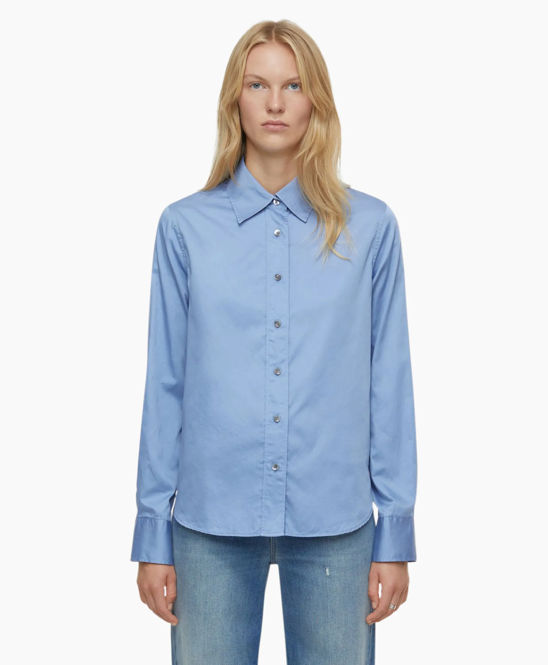 Dames Closed Blouses*Blouse Straight Fitted Blauw