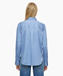 Dames Closed Blouses*Blouse Straight Fitted Blauw