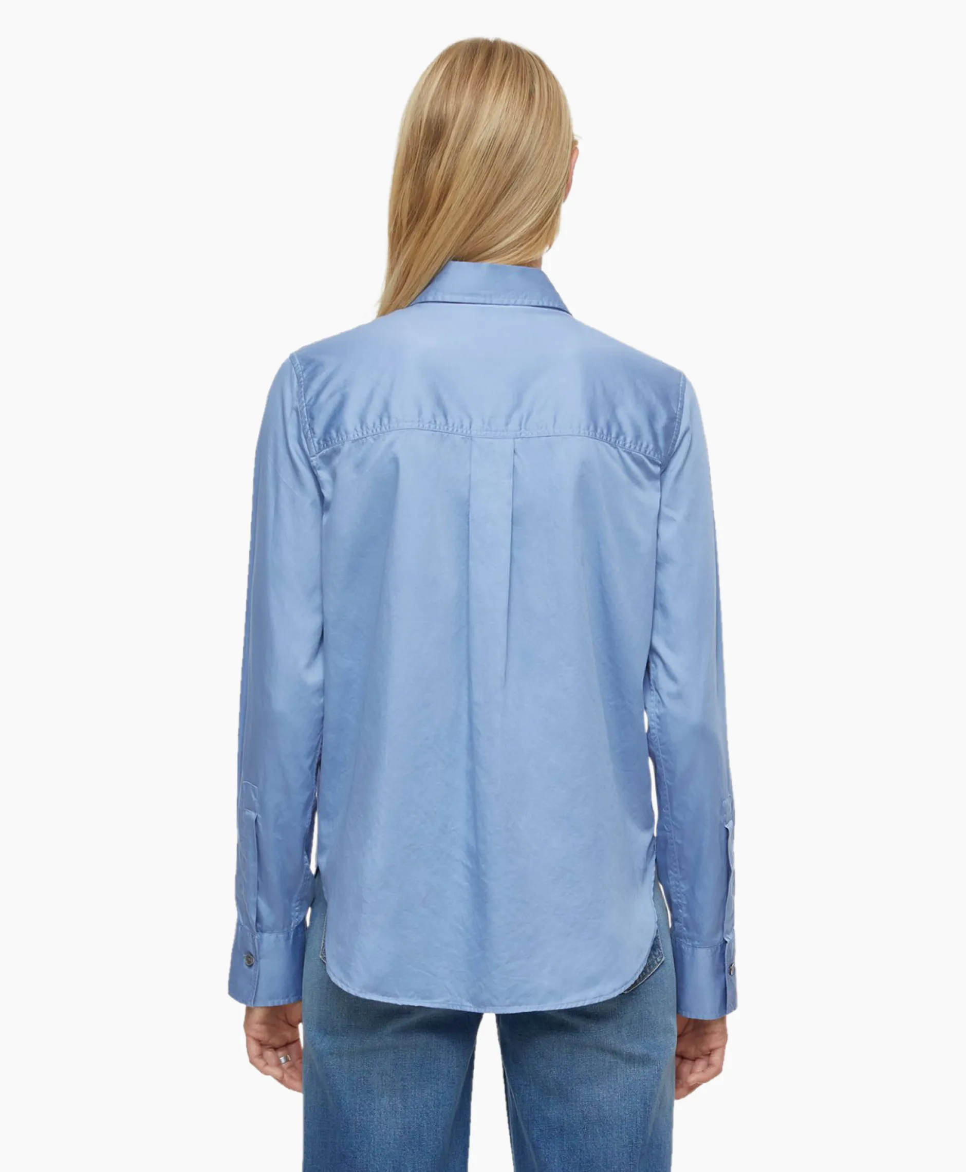 Dames Closed Blouses*Blouse Straight Fitted Blauw