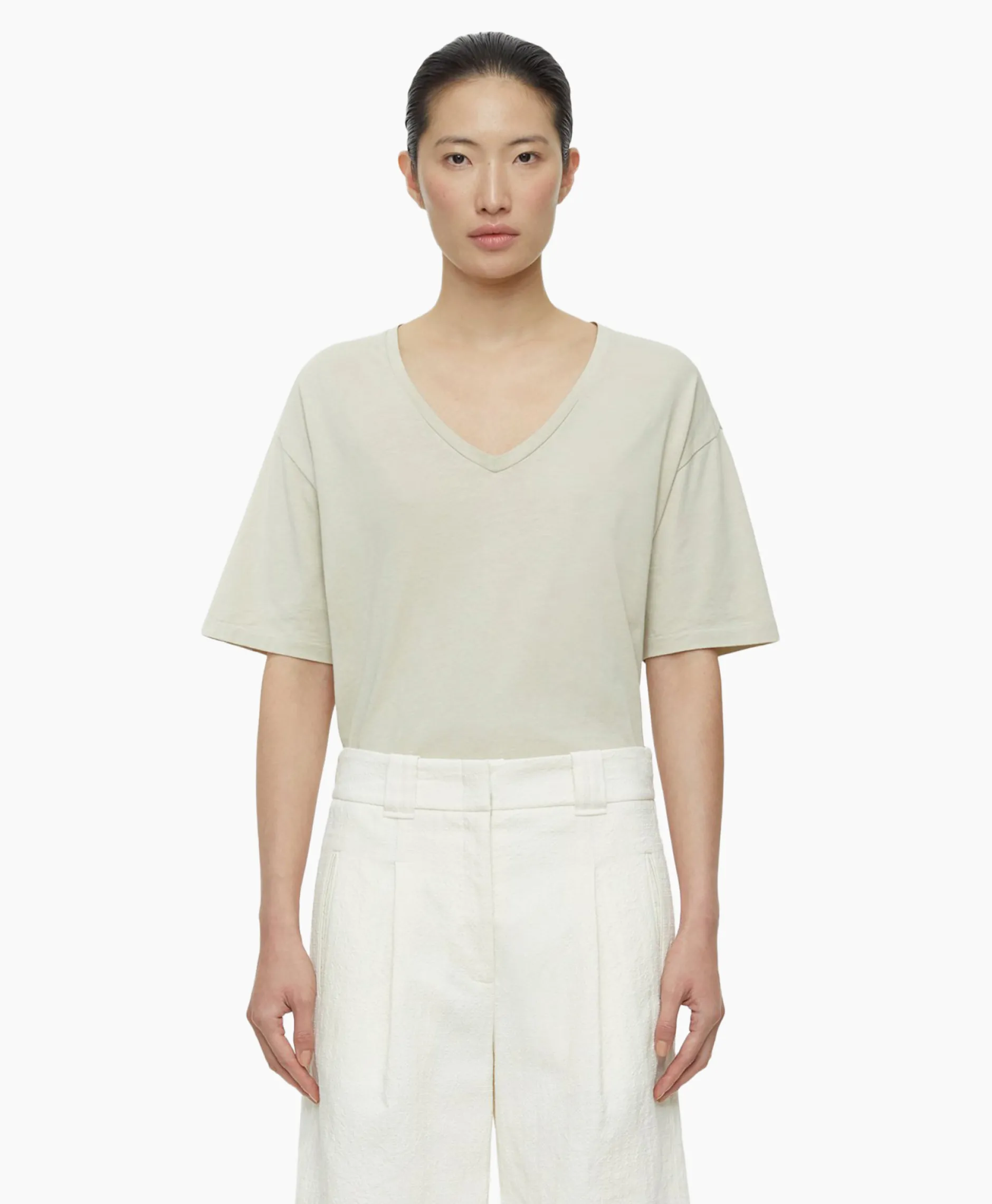 Dames Closed T-Shirts & Tops*T-Shirt Korte Mouw V-Neck Short Sleeve Ivoor / Naturel