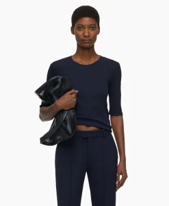 Dames Closed T-Shirts & Tops*T-Shirt Korte Mouw Crewneck Short Sleeve Donker Blauw