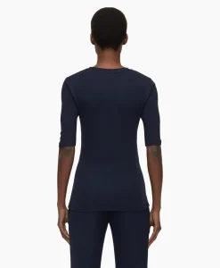 Dames Closed T-Shirts & Tops*T-Shirt Korte Mouw Crewneck Short Sleeve Donker Blauw