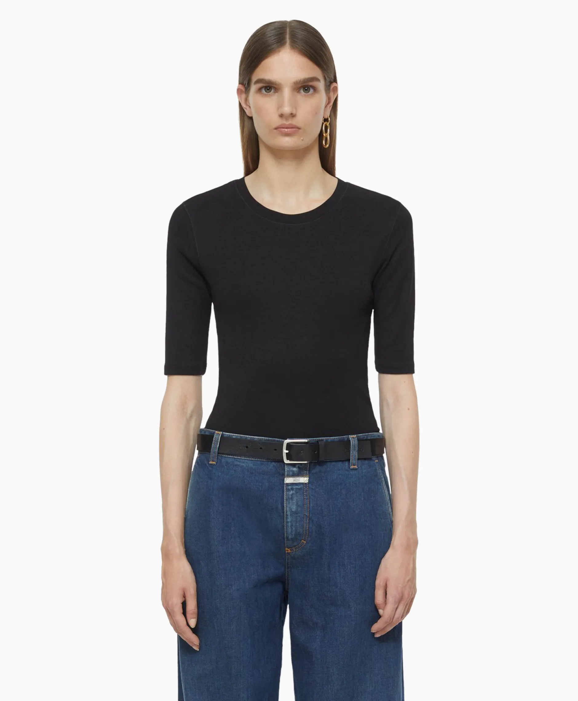 Dames Closed T-Shirts & Tops*T-Shirt Korte Mouw Crewneck Short Sleeve Zwart