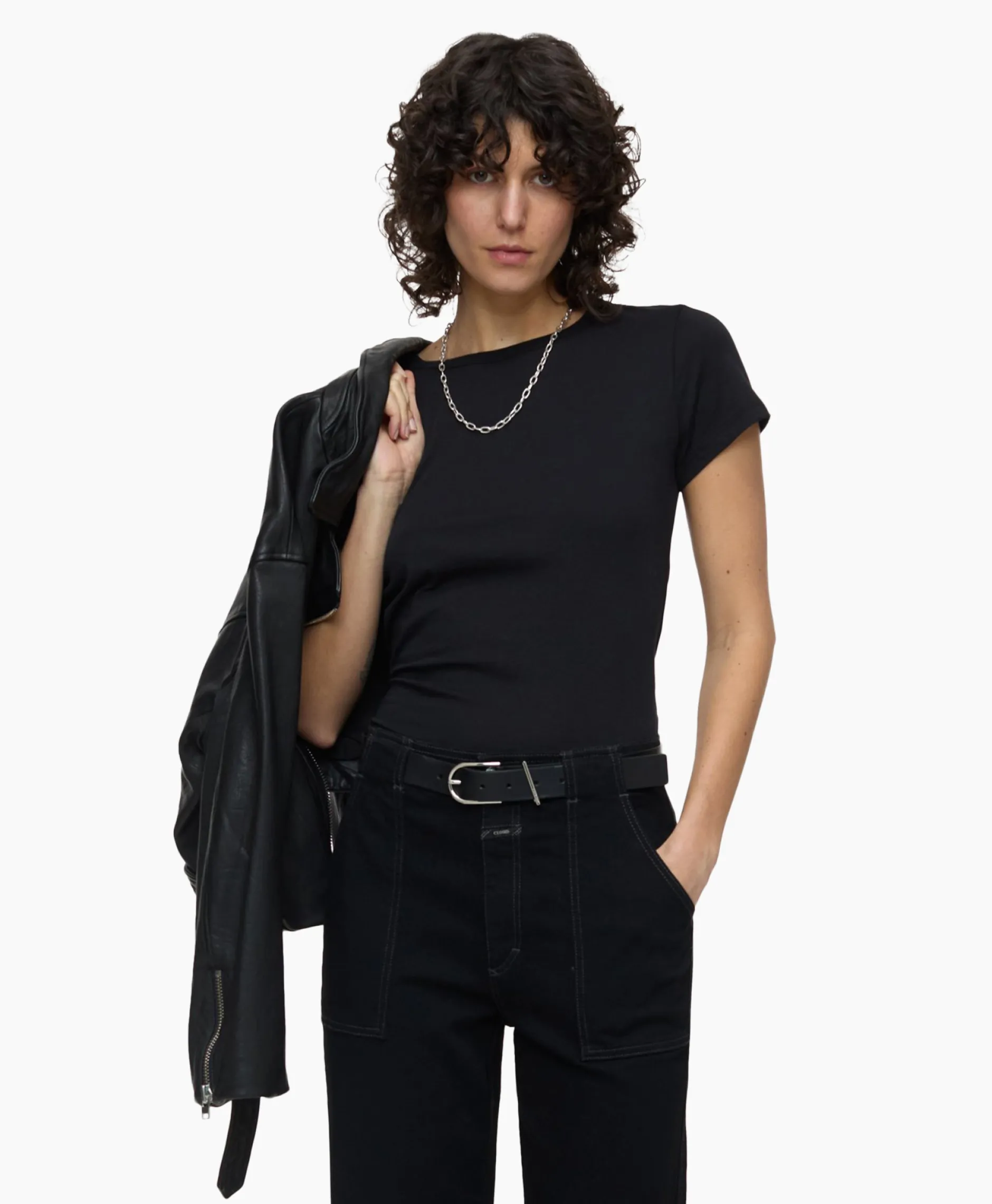 Dames Closed T-Shirts & Tops*T-Shirt Korte Mouw Crew Neck Short Sleeve Zwart