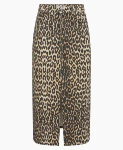 Dames Co'couture Rokken*Co'Couture Midi Rok Leo Denim Slitbruin