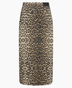 Dames Co'couture Rokken*Co'Couture Midi Rok Leo Denim Slitbruin