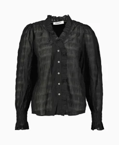 Dames Co'couture Blouses*Co'Couture T-Shirt Korte Mouw Structurecc Line Frill Zwart