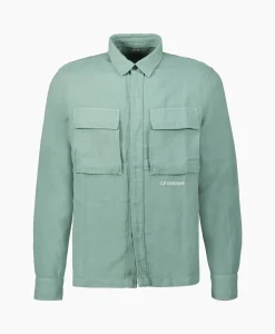 Heren Cp Company Jassen*Overshirt Broken Linen Cotton Groen