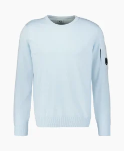 Heren Cp Company Truien*Pullover Cotton Crepe Knit Licht Blauw