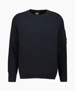 Heren Cp Company Truien*Pullover Sea Island Lens Ribbed Knit Donker Blauw