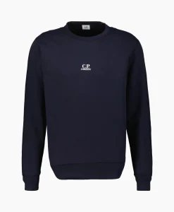 Heren Cp Company Truien*Sweater Light Fleece Logo Donker Blauw