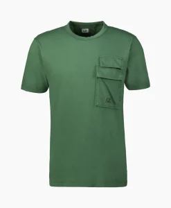 Heren Cp Company T-Shirts*T-Shirt Korte Mouw Jersey Flap Pocket Groen