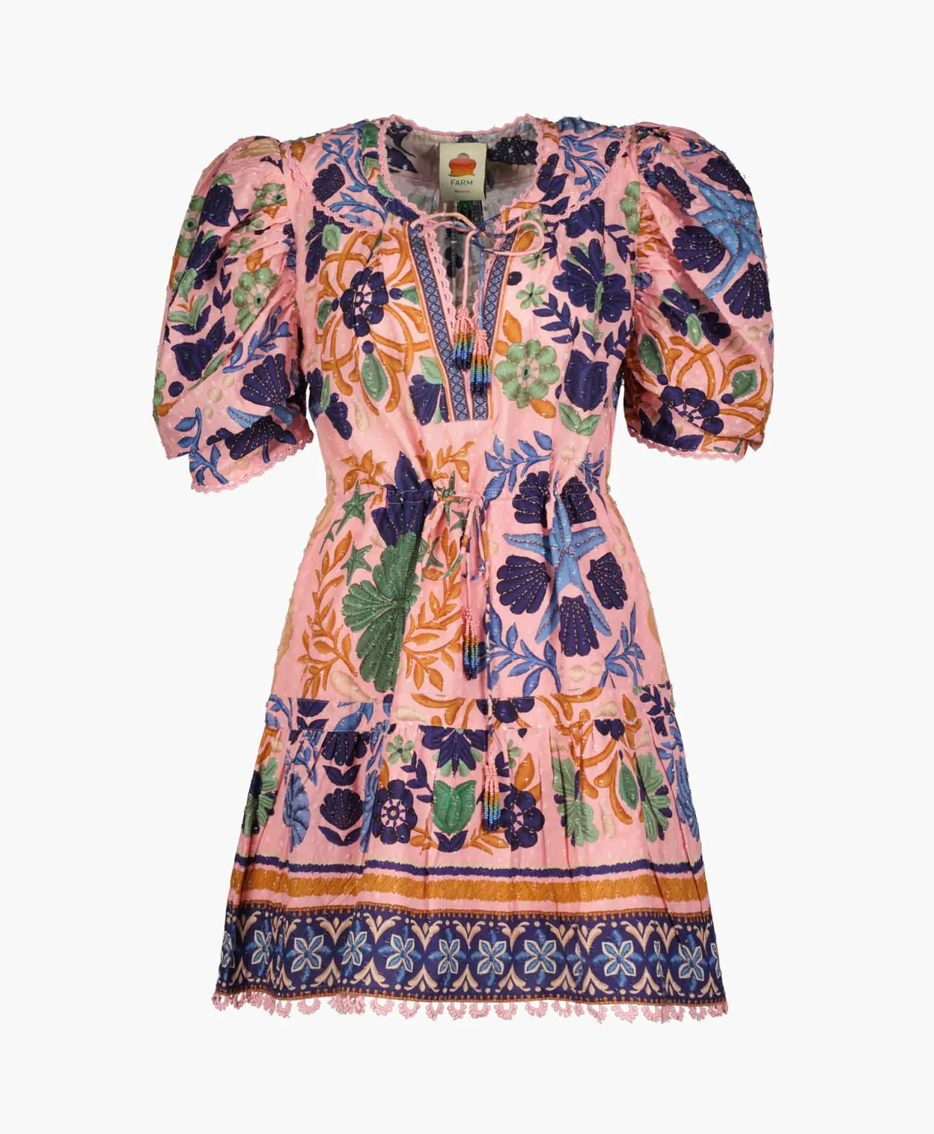 Dames Farm Rio Bruiloftskleding*Mini Jurk Seashell Tapestry Pink Rose