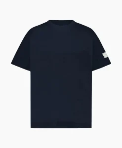 Heren Flâneur T-Shirts*Flaneur T-Shirt Korte Mouw Atelier Sleeve Amblem Donker Blauw