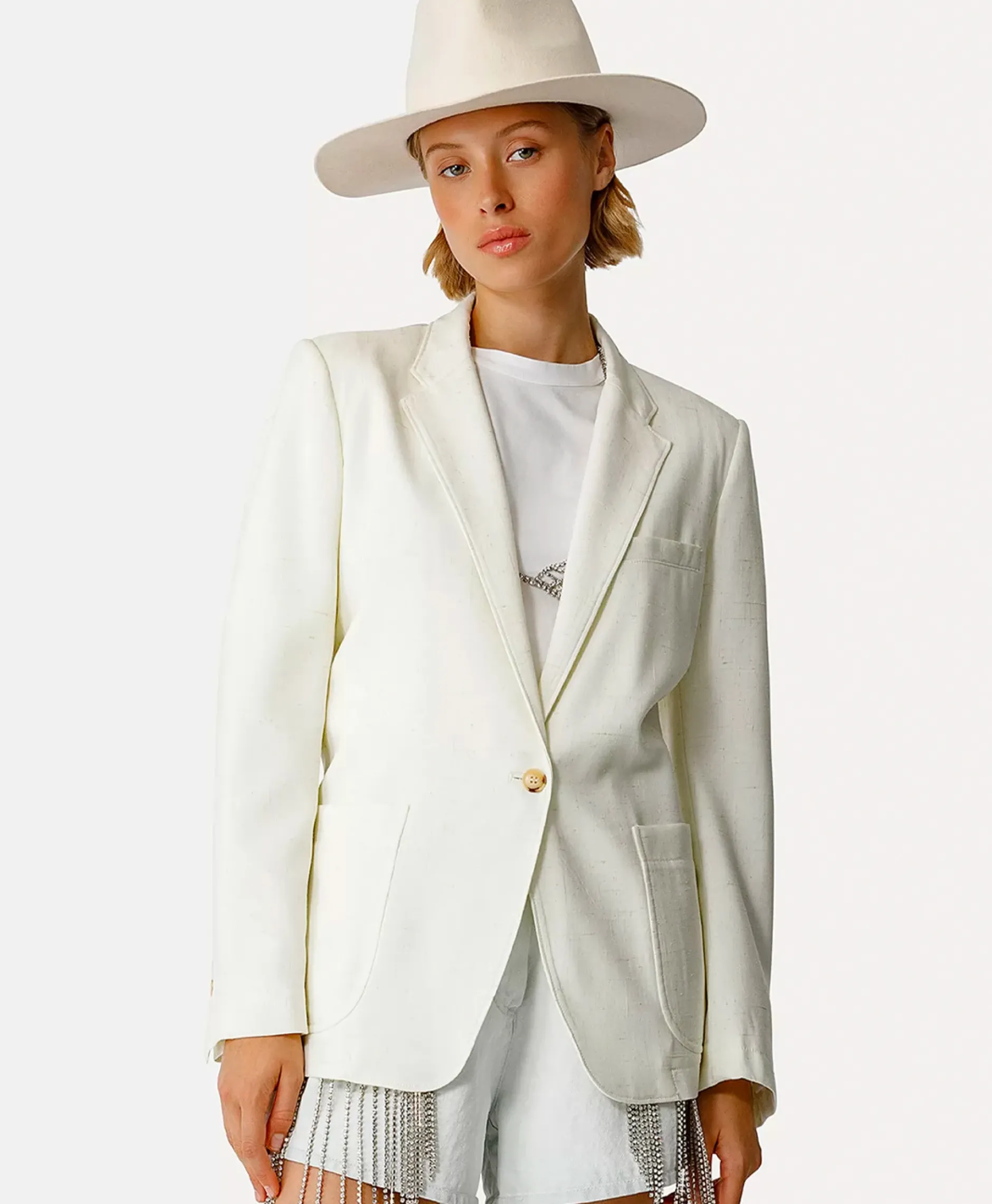 Dames Forte_forte Blazers*Blazer Tweed Viscose Silk Jacket Off White