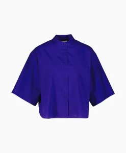Dames Forte_forte Blouses*Blouse Bci Cotton Popeline Half Sleeves Paars