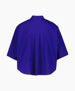 Dames Forte_forte Blouses*Blouse Bci Cotton Popeline Half Sleeves Paars