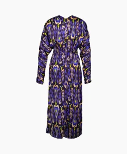 Dames Forte_forte Jurken*Midi Jurk Print Satin Dress Norther Light Paars