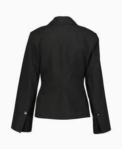 Dames Ganni Blazers*Blazer Drapey Melange Fitted Double Breasted Zwart