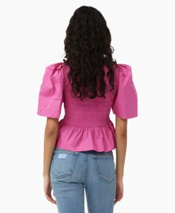 Dames Ganni Blouses*Blouse Cotton Poplin Open-Neck Smock Pink