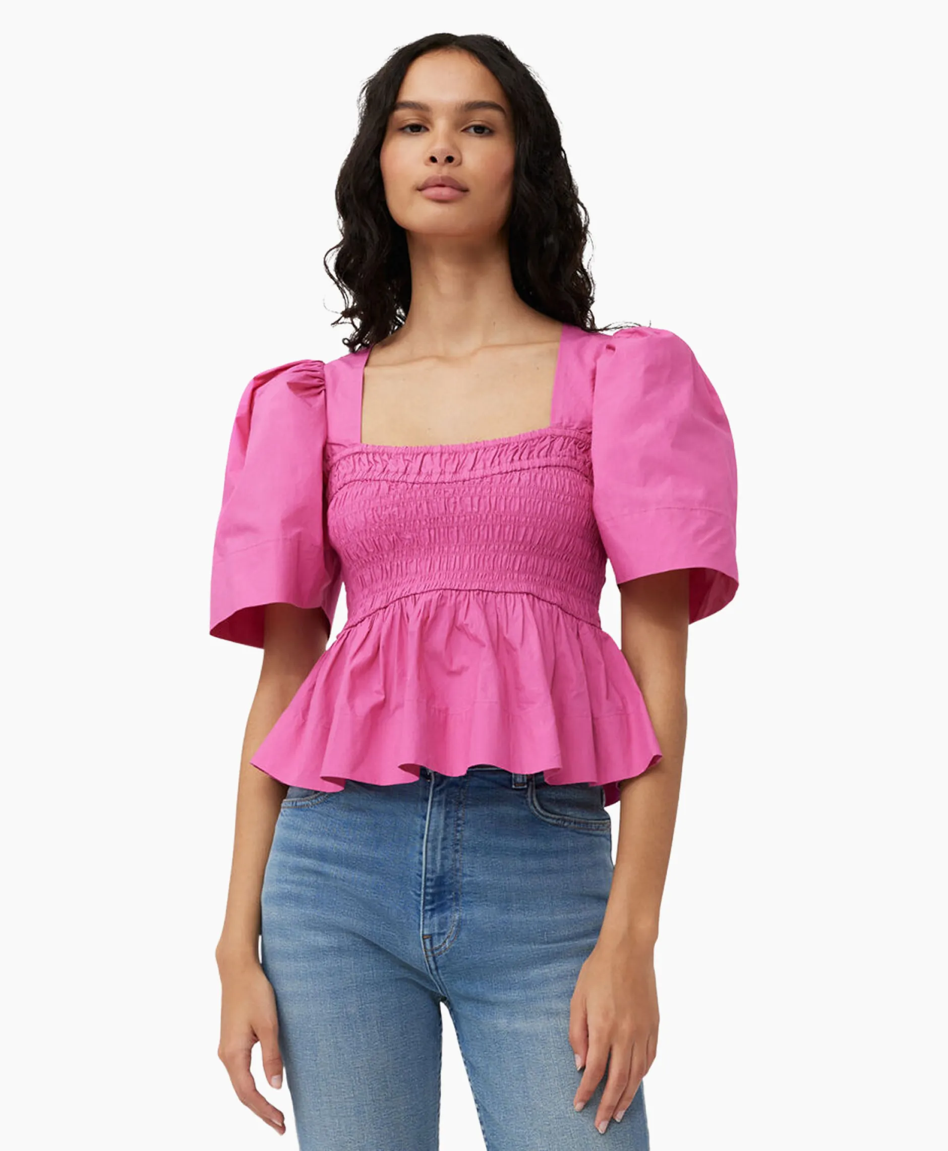 Dames Ganni Blouses*Blouse Cotton Poplin Open-Neck Smock Pink