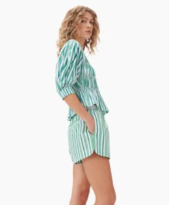 Dames Ganni Blouses*Blouse Stripe Cotton V-Neck Fitted Groen