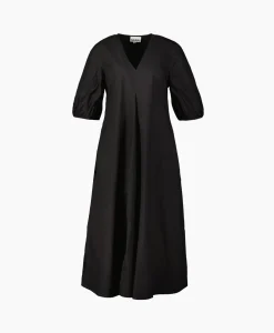Dames Ganni Jurken*Maxi Jurk Cotton Poplin V-Neck Long Zwart