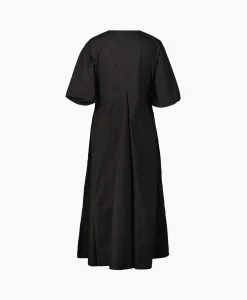 Dames Ganni Jurken*Maxi Jurk Cotton Poplin V-Neck Long Zwart