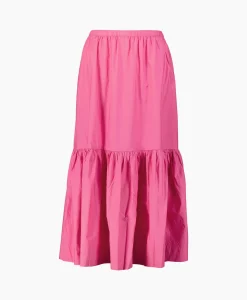 Dames Ganni Rokken*Maxi Rok Cotton Poplin Long Flounce Pink