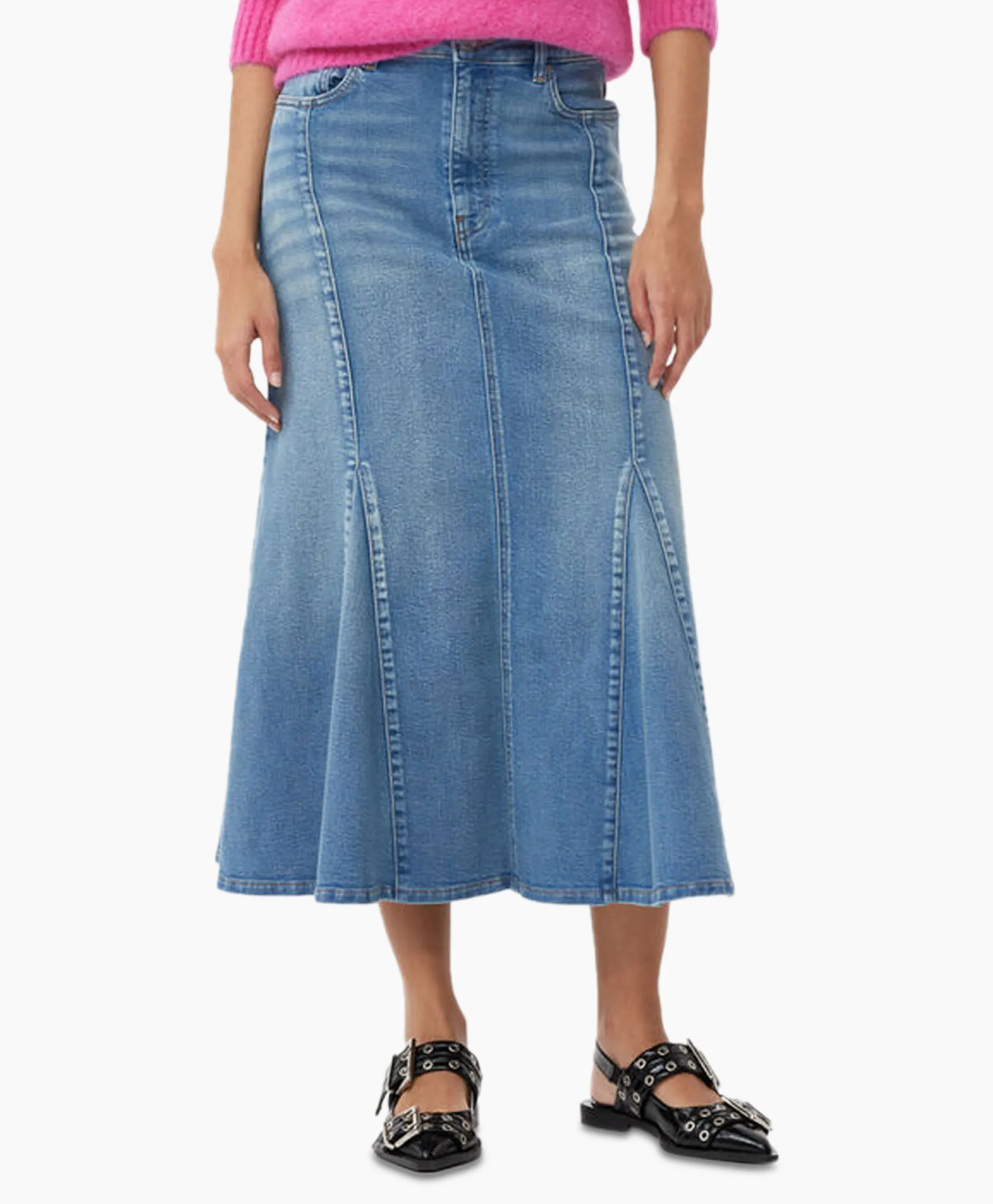 Dames Ganni Rokken*Midi Rok Tint Denim Peplum Blauw