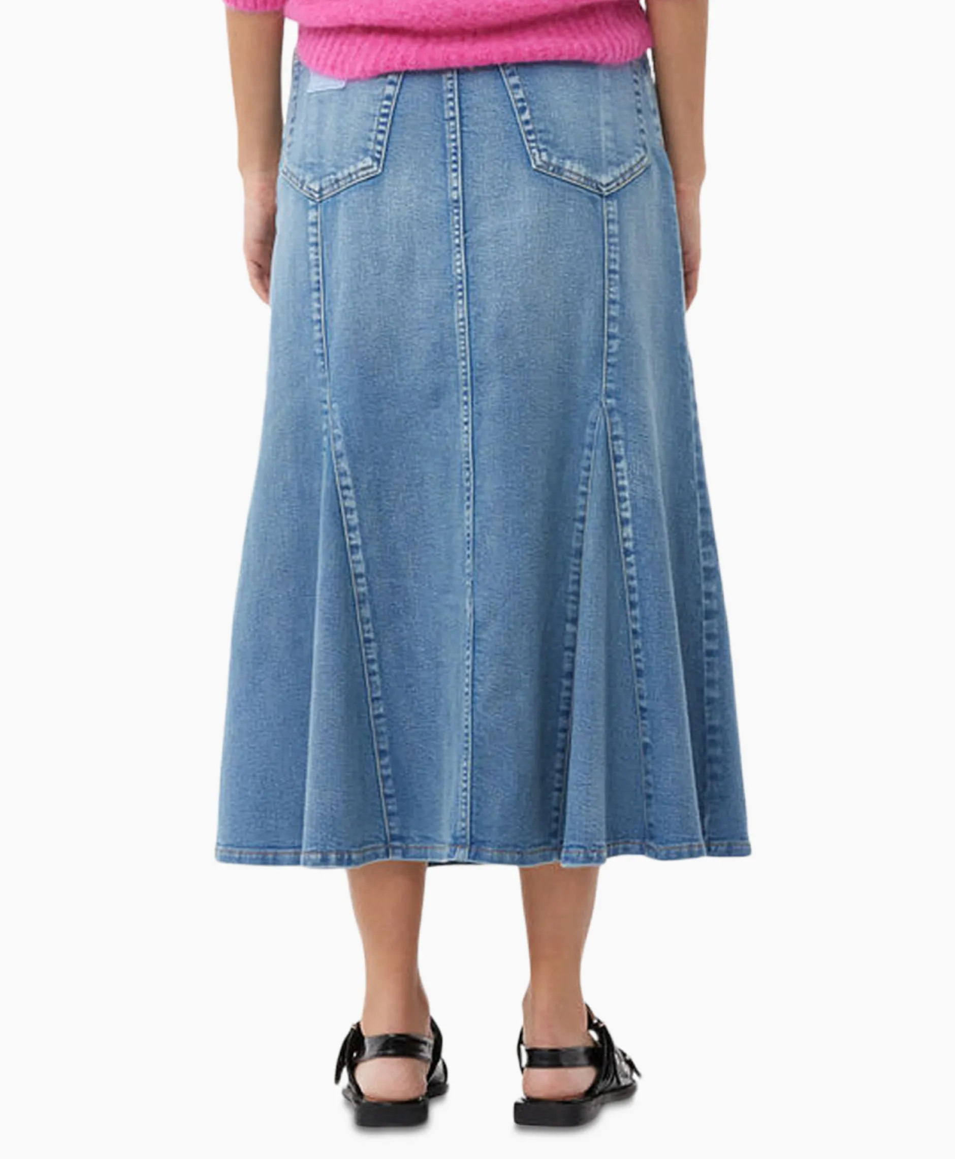 Dames Ganni Rokken*Midi Rok Tint Denim Peplum Blauw